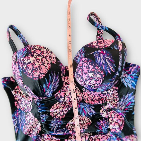 Torrid Tropical Pineapple Push Up Demi Bra Slim One Piece Ruched Swimsuit 1X - Picture 8 of 16